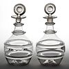 FREE-BLOWN THOMAS CAINS THREAD-DECORATED PAIR OF QUART DECANTERS