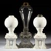 FREE-BLOWN AND PRESSED GLASS WHALE OIL / FLUID STAND LAMPS, LOT OF THREE