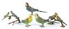 Five Austrian cold painted bronze parakeet figures
