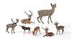 Seven Austrian cold painted bronze deer and elk, m