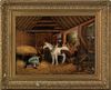 English oil on canvas stable scene, 19th c., 15 1/