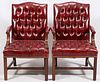 MAHOGANY TUFTED LEATHER CHAIRS PAIR