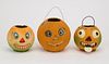 3 Halloween Jack-O-Lantern Papier Mache Candy Containers