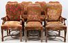 CARVED AND UPHOLSTERED WALNUT DINING CHAIRS TEN
