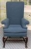 QUEEN ANNE STYLE BLUE UPHOLSTERED LADY'S ARMCHAIR