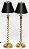 BRASS CANDLESTICKS MOUNTED AS LAMPS PAIR