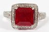 RUBY SQUARE CUT AND DIAMOND SET IN 14 KT GOLD RING