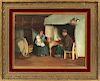 DE KONINS OIL ON PANEL DUTCH FAMILY AT DINING TABLE
