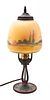 An American Reverse Painted Glass Table Lamp, Height overall 16 1/2 inches.
