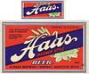 1941 Haas Pilsner Style Beer 12oz Label CS62-18v3 Houghton