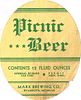 1933 Picnic Beer 12oz Label CS73-23 Wyandotte