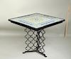 Portuguese Tile Top Table On Wrought Iron Base