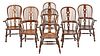 Assembled Set of Six British Mixed Woods Windsor Chairs