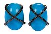 18kt. Turquoise and Black Diamond Earrings