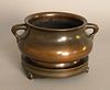 Chinese bronze pot on stand, 5 1/4".