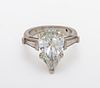 6.39ct Brilliant Pear Shaped Diamond & Platinum Ring, GIA Report, VSI, Color H, 13g Size: 7.25