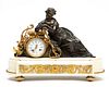 Encely A Toulouse (France) French Empire Marble & Bronze Dore Mantel Clock, Ca. 1850, H 15.5" L 20" Depth 6"