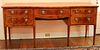 English George III Mahogany & Satinwood Parquetry Sideboard, 1760-1790, H 38" L 84.125" D 30"