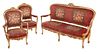 Louis XV Style Cut Velvet Upholstered and Giltwood Three Piece Parlor Suite