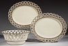 ENGLISH CREAMWARE RETICULATED TABLE ARTICLES, LOT OF THREE