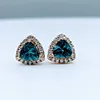 Deep Blue Aquamarine & Diamond Stud Earrings