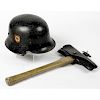 Nazi Fire Police Helmet with Liner and Nazi Fire Police Axe with Leather Carrier