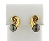 18K Gold Black Pearl Swirl Earrings