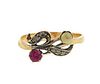 Antique 18K Gold Red Stone Pearl Ring