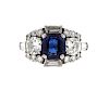 AGL 1950s Platinum Diamond No Heat Sapphire Engagement Ring