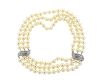 1950s 14K Gold Diamond Pearl Three Strand Necklace