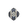 Deco style Platinum Ring with Diamonds & Sapphires