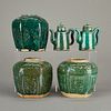 5 Chinese Green Copper Glaze Ceramic Vessels