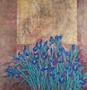 Cai Xiaoli "Blue Irises with Gold" Painting