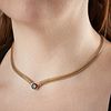 14k Gold Woven Link Necklace w/ Solitaire Garnet