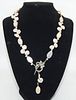 Elegant .925 Sterling Silver AA Baroque Creamy Pearl Necklace with Gorgeous Toggle Clasp & Lavalier Pearl Dangle