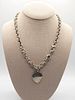 Imposing .925 Sterling Silver, Heavy Chain Necklace with Heart Pendant 
