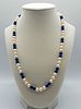 Glamorous Fine Cultured Pearl & Lapis Lazuli Necklace with 14k Gold Pearl Clasp