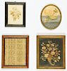 4 Framed Antique Floral Theme Textiles