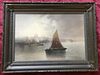 Paul R. Koehler watercolor/pastel harbor view painting, signed, original frame