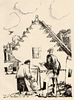 J E Laboureur original lithograph 'Village Scene' 1924