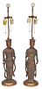 Pair of Standing Bronze Buddhas Converted to Lamps