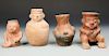 4 Pre Columbian Figural Earthenware Libation Vessels