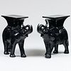 Pair of Modern Black Glazed Ceramic Elephant Form Side Tables