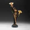Art Nouveau Bronze Lamp with Favrile Glass Shades