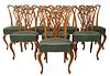 (8) ITALIAN CARVED WALNUT UPHOLSTERED SIDE CHAIRS