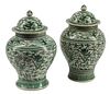 (2) CHINESE PORCELAIN GREEN DRAGON TEMPLE JARS