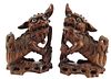 (2) CHINESE CARVED WOOD FOO LIONS WITH INSET EYES