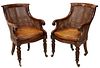 (2) WILLIAM IV STYLE CANED MAHOGANY LIBRARY CHAIRS