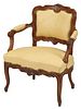 LOUIS XV STYLE YELLOW LEATHER UPHOLSTERED FAUTEUIL