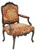 LOUIS XV STYLE NEEDLEPOINT UPHOLSTERED FAUTEUIL